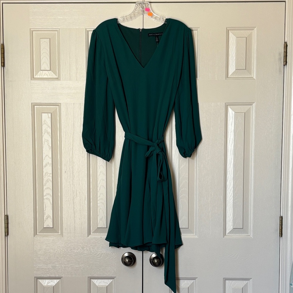 WHBM Mineral Green V-Neck Godet Dress